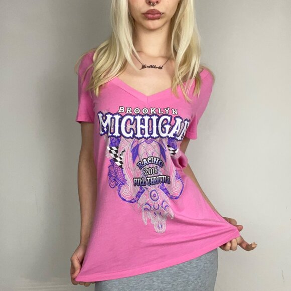 L - Brooklyn Michigan Pink Racing T - Picture 1 of 5